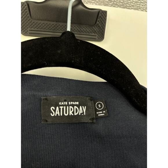 Kate Spade Saturday Top Womens Small Slip Neck Shirt Navy Blue 3/4 Sleeve Cotton - Picture 3 of 5